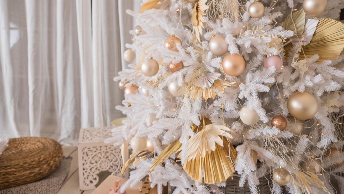 Photo of Christmas pastel decorations in a studio